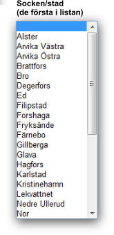 Socken/stad  (de första i listan)