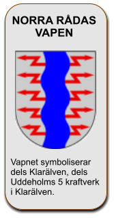 NORRA RÅDAS VAPEN Vapnet symboliserar dels Klarälven, dels Uddeholms 5 kraftverk i Klarälven.